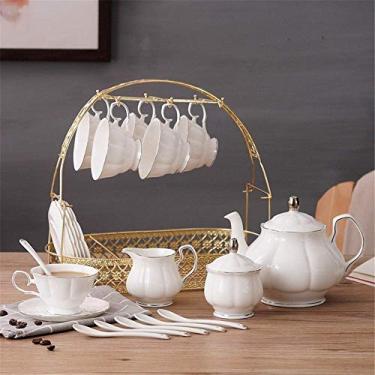 Imagem de Conjunto de 16 xícaras de chá e café, acabamento dourado, conjunto de chá da tarde, utensílios de café, porcelana esmaltada, conjunto de serviço de café e chá com suporte de xícara de 6 peças e