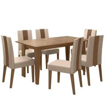 Imagem de Conjunto Sala De Jantar 6 Cadeiras Tampo Retangular 160cm Sem Vidro Liz Carvalho Linea Marfim - Poliman