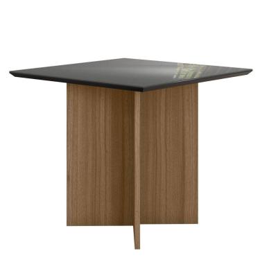 Imagem de Mesa De Jantar Quadrada 4 Lugares 90cm Tampo Chanfrado Com Vidro Helô Carvalho/grafite/preto - Poliman