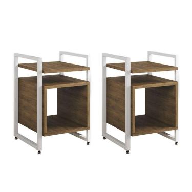 Imagem de Kit 2 Mesas De Cabeceira Industrial Marrocos Ferro Branco E Tampo Freijó