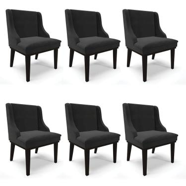 Imagem de Kit 06 Cadeiras Liz Veludo Preto Base Fixa Madeira Preto -