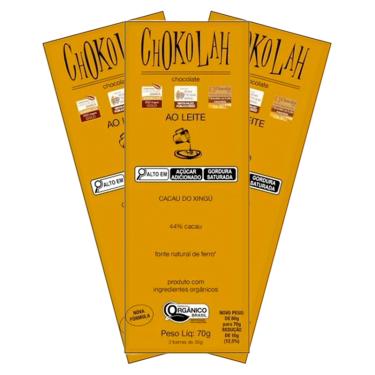 Imagem de Kit 3X: Chocolate ao Leite 44% Cacau com Açúcar Demerara Orgânico CHoKolaH 70g