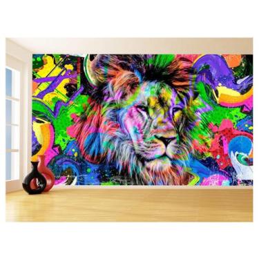 Imagem de Papel De Parede Animais Leão Rosto Arte Cores 3,5M Anm463 - Você Decor