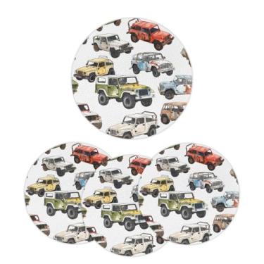 Imagem de Jogo americano redondo trançado de 32 cm, conjunto de 4 tapetes laváveis para caminhões coloridos, redondos, resistentes ao calor, para cozinha, mesa de jantar, festa de casamento, decoração de casa