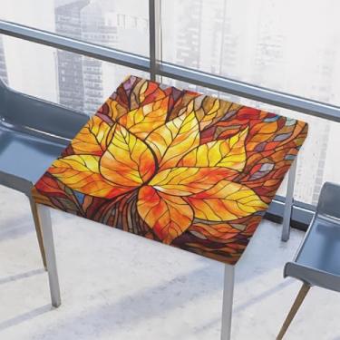 Imagem de hongjinglin Toalha de mesa quadrada para uso ao ar livre com borda elástica, capa de mesa quadrada com folhas de vidro limpável, toalha de mesa de outono para ambientes externos, ambientes internos