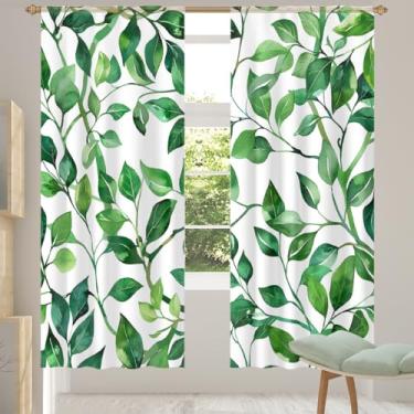 Imagem de 2 conjuntos de painéis de cortinas transparentes retrô verdes e arejadas com filtro leve painéis de cortina leve cortina de porta para janela para sala de estar, quarto, jantar, 192 cm de comprimento