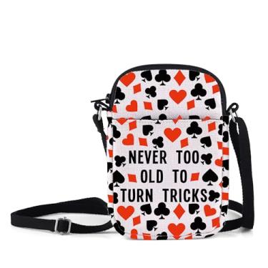 Imagem de MNIGIU Funny Card Game Gift Never Too Old To Turn Tricks Euchre Bolsa tiracolo Gambler Gift Card Game Player Bolsa de ombro, Never Too Old To Turn