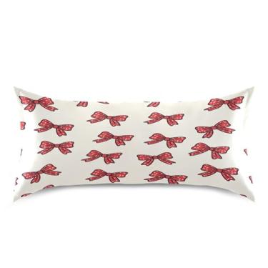 Imagem de Blueangle Fronha de cetim Red Bows para cabelo e pele, fronha de seda, tamanho king (50,8 x 101,6 cm) - Capas de almofada de cetim com fecho de envelope (709)