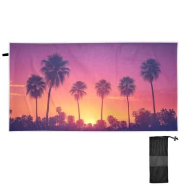 Imagem de ATTX Toalha de praia com silhuetas de palmeira, 79 x 188 cm - Cobertor de microfibra leve de secagem rápida e resistente à areia para piscina, ioga, academia e viagens | Esportes de banho de natação