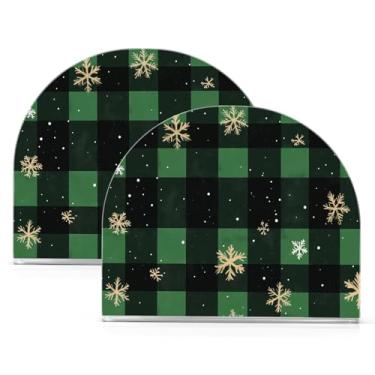 Imagem de Wassud Porta-guardanapos de acrílico xadrez verde flocos de neve, dispensador de guardanapo de papel moderno em forma de U para mesa, cozinha, sala de jantar, bancada 2 peças (comporta 50-60
