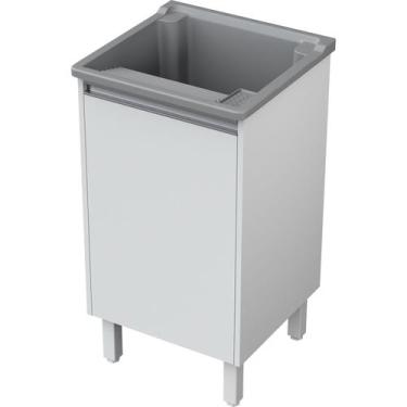Imagem de Tanque de Lavar Roupa 26 Litros com Gabinete Branco em MDF com Pratele