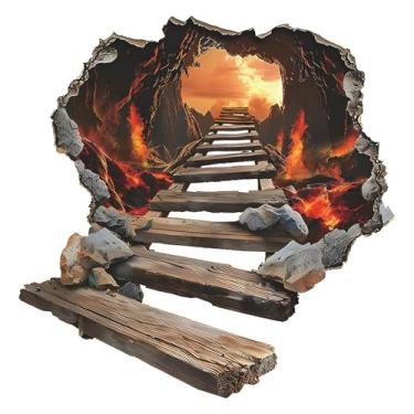 Imagem de MaiKeAYang Decalques de parede 3D murais removíveis vinil paredes decorações chamas montanha escadas para sala de estar, quartos de bebê, quarto, banheiro, casa, parede, decoração DIY