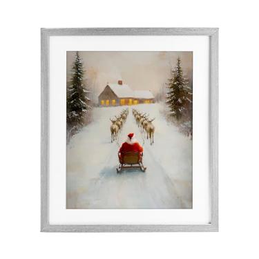 Imagem de Stupell Industries "Santa's Visit Sleigh Ride", Impressão emoldurada sob vidro, cinza, 13 x 16