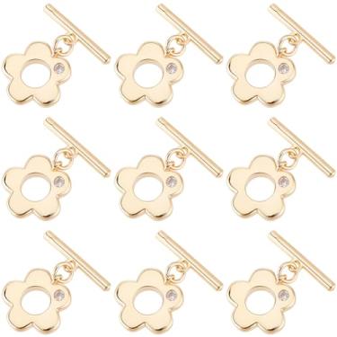 Imagem de Beebeecraft 1 caixa 10 peças fecho de alternância banhado a ouro 18 K latão zircônia cúbica flor OT conjunto de conectores com fecho de fivela para colar, pulseira, fabricação de joias faça você mesmo