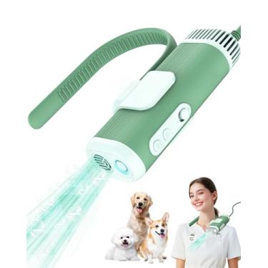Imagem de NRYDEPET Secador de pelos para cães mãos livres – soprador de cuidados com animais de estimação de baixo ruído para cães pequenos e médios, secagem rápida, calor e velocidade ajustáveis, portátil