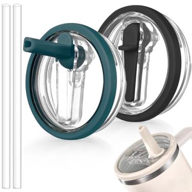 Imagem de ANTAND Tampa flip de canudo à prova de vazamento de 1,134 g para Stanley H2.0 Quencher Protour Tumbler, pacote com 2 tampas à prova de derramamento tampa de canudo de substituição para acessórios de