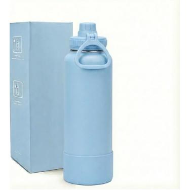 Imagem de Garrafa Térmica 800ML - Duplamente Isolada a Vácuo, Aço Inox, Base Emborrachada, Mantém sua Bebida Gelada ou Quente (AZUL CLARO)