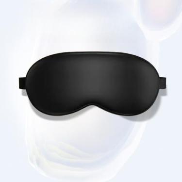 Imagem de Máscaras unissex de cor pura para olhos de seda alça ajustável para blocos de dormir reduz a luz convencional plana de cetim máscaras para os olhos presentes (preto)