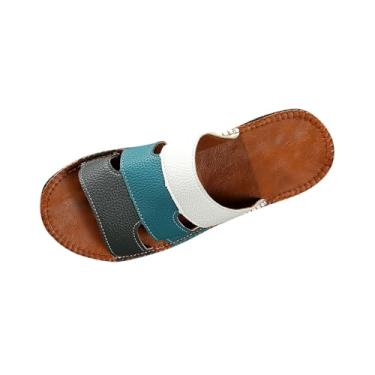 Imagem de Pantufa feminina casual primavera verão cor sólida versátil bico aberto aberto ao ar livre para uso diário, Verde, 36