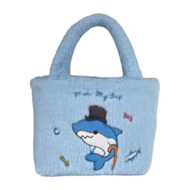 Imagem de Bolsa infantil de pelúcia – Bolsa de mão de animal oceânico para meninas, bolsa de ombro macia e peluda para escola, viagens e presentes, Broche