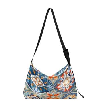 Imagem de GAIGEO Bolsa de ombro aquarela rosas, bolsa de ombro ajustável, bolsa de couro para homens, Mosaico colorido e estilizado, One Size