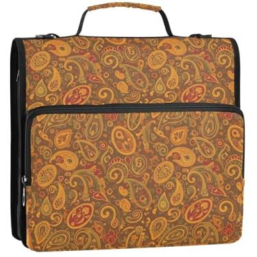 Imagem de Organizador de fichário colorido floral outono marrom dourado com zíper 3 fichários de 3,8 cm anel d bolsa para fichários escolares com alça de ombro portfólio e estojo suporte para pasta de anel