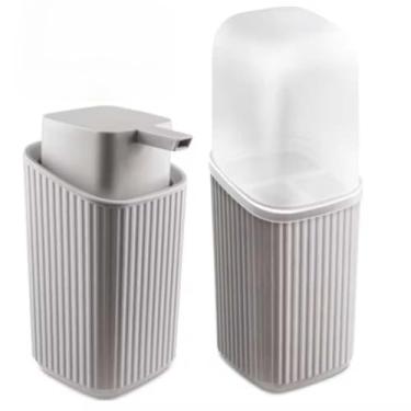 Imagem de Kit 2 Pecas Banheiro Porta Escovas Pasta e Porta Sabonete Liquido Dispenser 400Ml Pratico Resistente Anti Derrapante (Cinza Claro)