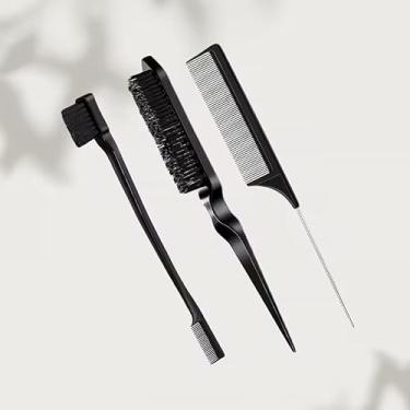 Imagem de Kit profissional de salão de beleza: conjunto de cabeleireiro de 3 peças com pente fino, modelador de fileira tripla, escova de sobrancelha e ferramenta de ponta dupla para barbearia e cuidados