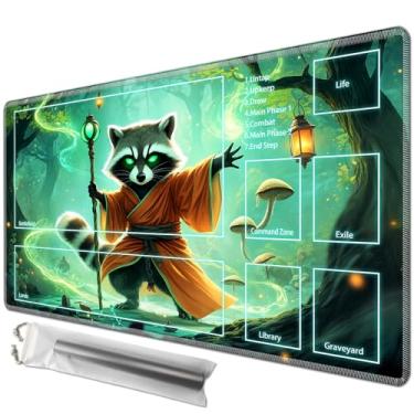 Imagem de Tapete de brinquedo de 61 cm x 35 cm com zonas mágicas para jogar cartas MTG, tapete de jogo de tabuleiro para cartas de quebra de cartas Commander Deck jogo de cartas com sacos de armazenamento
