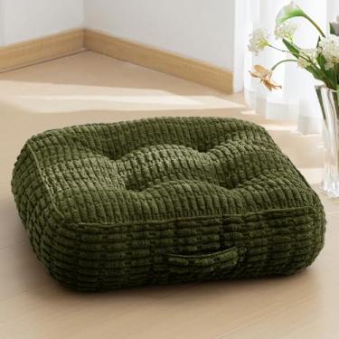 Imagem de Almofada lavável de 15,2 cm para adultos, almofada de meditação, capa de veludo cotelê misturada tufada removível, grande piso quadrado sentado para sala de estar ou ioga, 55 x 55 cm, lavável na