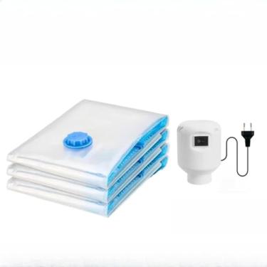 Imagem de Kit 10 Sacos a Vácuo Organizadores com Bomba Manual ou Elétrica para Roupas, Mala de Viagem e Guarda-Roupa(3 Sacos + Bomba Elétrica 110V)