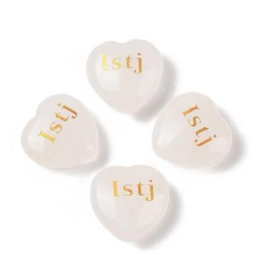 Imagem de Estatuetas MBTI de cristal de quartzo natural com gravação de coração estátuas com cristais de cura para decoração de mesa de escritório em casa, 30 x 30 x 12,5 ~ 13 mm