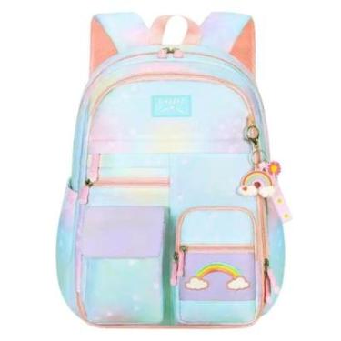 Imagem de Mochila Escolar Infantil Espaçosa Menina Colorida Princesa Arco Iris Estilo Fichario-Feminino