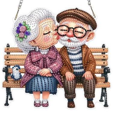 Imagem de GHHKUD Kit de pendurar arte Love Diamond para adultos, kits de pintura de diamante dupla face DIY para pendurar avós, adultos, enfeites de acrílico de formato especial, pingentes para janela, casa