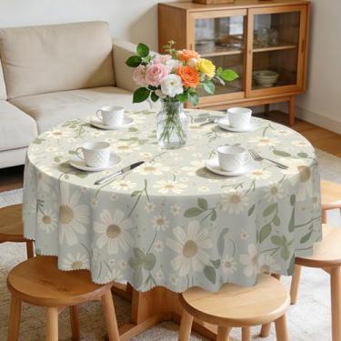 Imagem de Eikione Toalha de mesa redonda 152 cm, toalha de mesa margarida branca à prova d'água e sem rugas, capas de mesa, decorações de verão para jantar em casa