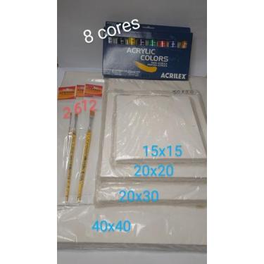 Imagem de Combo 04 Telas+03 Pincéis + 01 Estojo tinta Acrilica 8 cores 20ml Corf