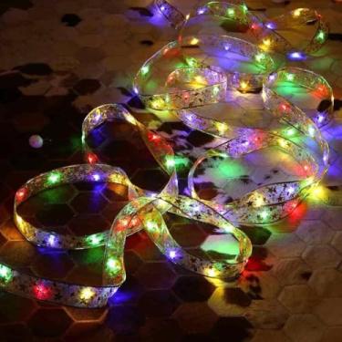 Imagem de 5M Fita De Natal Luzes Decoração Árvore Laços De Com LED Para Presente Branco Arame De Cobre(Luz colorida)