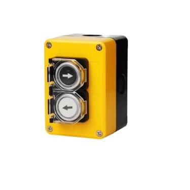 Imagem de SKXMOD Duas posições 2P botão interruptor controle caixa de plástico amarelo à prova d'água plástico sem NC momentâneo redefinir uso elétrico (tampa esquerda direita)