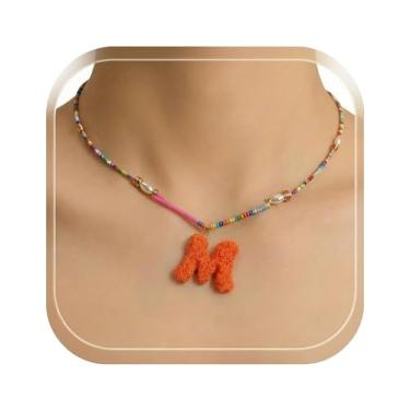 Imagem de ZShireeyBlackey Colar de letras de bolhas personalizado com contas para meninas, colar colorido com contas iniciais para mulheres, gargantilha boho moderna, joias, presentes, M