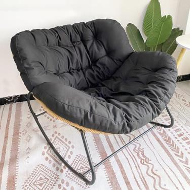 Imagem de AkosOL Cadeira de balanço para pátio ao ar livre, conjunto de cadeiras de leitura confortáveis para ambientes internos com almofada oval, cadeira de pavio acolchoada acolchoada cadeira reclinável ao