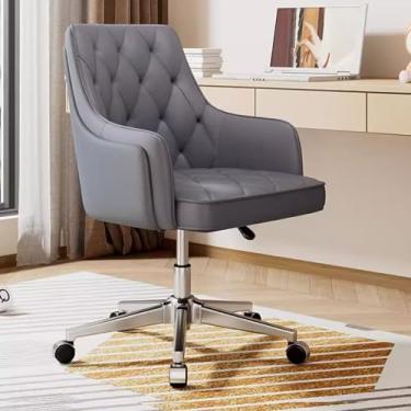 Imagem de AkosOL Cadeira giratória para o encosto para o quarto, cadeira de estudo, sala confence, cadeira chefe com braços e rodas, altura ajustável, cadeira executiva de couro, cinza escuro