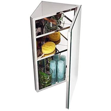 Imagem de Armário de parede de banheiro 30 cm x 23 cm de aço inoxidável com espelho de banheiro - armário triangular - armário de canto - vaso sanitário montado na parede e banheiro espacial