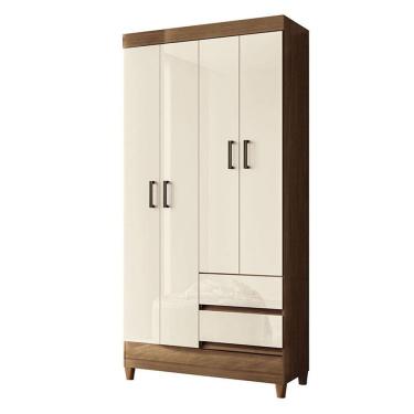 Imagem de Guarda Roupa Solteiro 4 Portas com Pés Fit Jequitibá Off Acetinado - Santos Andirá