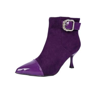 Imagem de Botas femininas de bico fino com zíper lateral e salto médio para uso casual no inverno, Roxa, 36