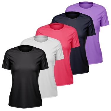 Imagem de Kit 5 Camisetas Feminina Dry Manga Curta Proteção UV Slim Fit Básica Academia Treino Fitness-Feminino