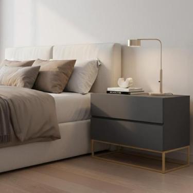 Imagem de Mesa De Cabeceira Eros 60cm Base Dourado MDF/MDP Mesinha Apoio Quarto 