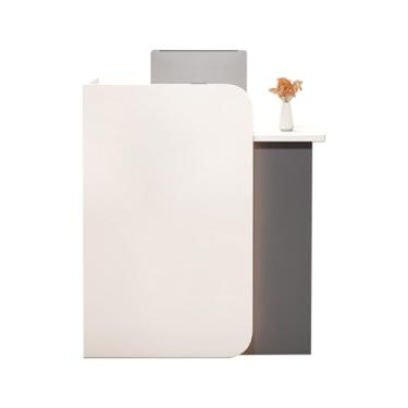 Imagem de Mesa de recepção com balcão, mesa frontal moderna equipada com gaveta, para caixa, mesa de recepção de madeira, balcão de recepção para loja de conveniência (cinza, 100 x 45 x 100 cm)