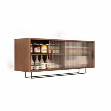 Imagem de Armário de parede de madeira maciça com portas de vidro temperado - Solução de armazenamento versátil para cozinha, banheiro e quarto - Armário lateral de jantar elegante para espaços modernos