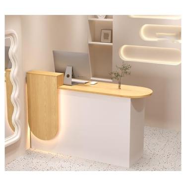 Imagem de Mesa de recepção moderna de madeira com balcão - gavetas com trava, mesa de recepção, balcão de recepção de recepção de salão, balcão de recepção para loja, hotel, escritório, caixa de varejo e G