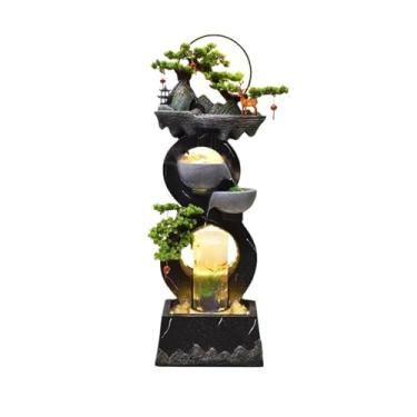 Imagem de Ornamentos de água decorativos, água autocirculante moderno novo aquário chinês para escritório doméstico, ornamentos de paisagem de piso ao ar livre para entrada (preto, P)